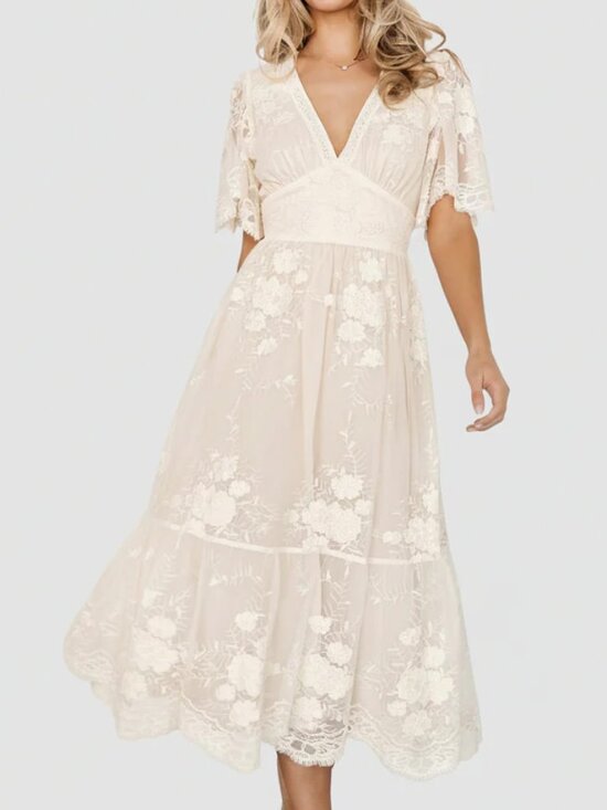 Baltic Born Dresses & Skirts - Baltic Born - Clarisa Lace Midi Dress | Vintage Cream